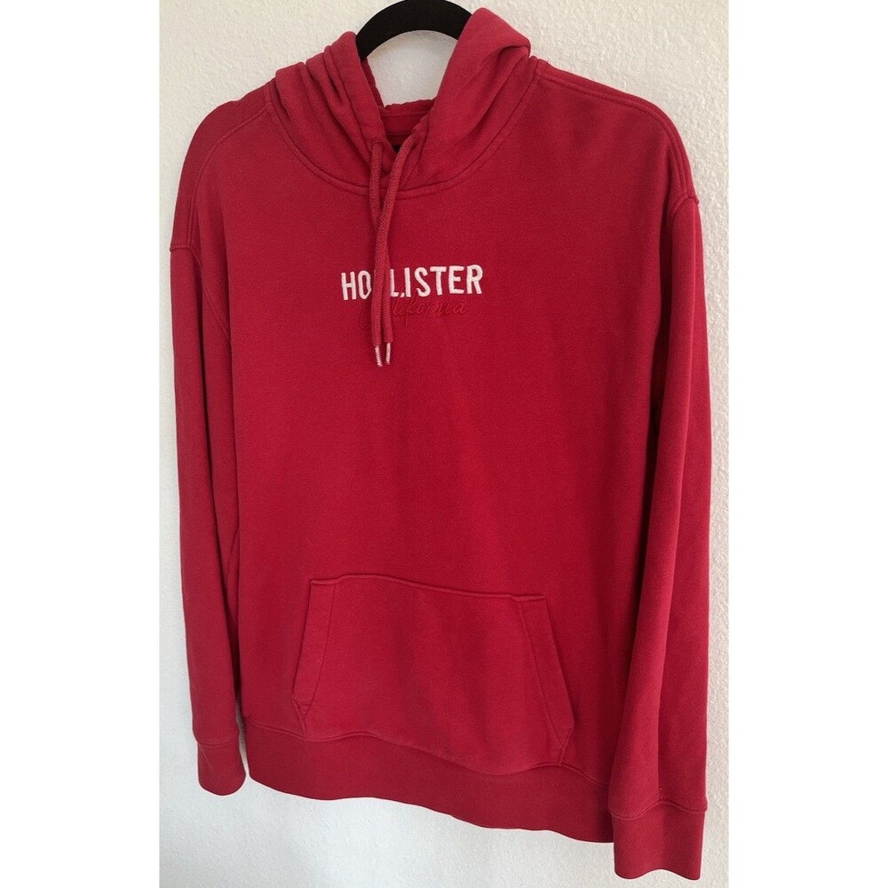 Hollister Hoodie Medium Red Pullover Front Spell Out Logo Y2K Preppy Sweatshirt